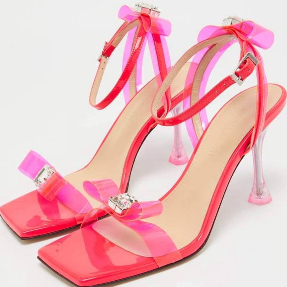 Mach & Mach Hot Pink French Bow Square Toe Strappy Sandal Heel - Size 40